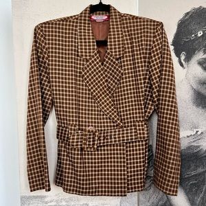 Vintage Plaid Belted Blazer